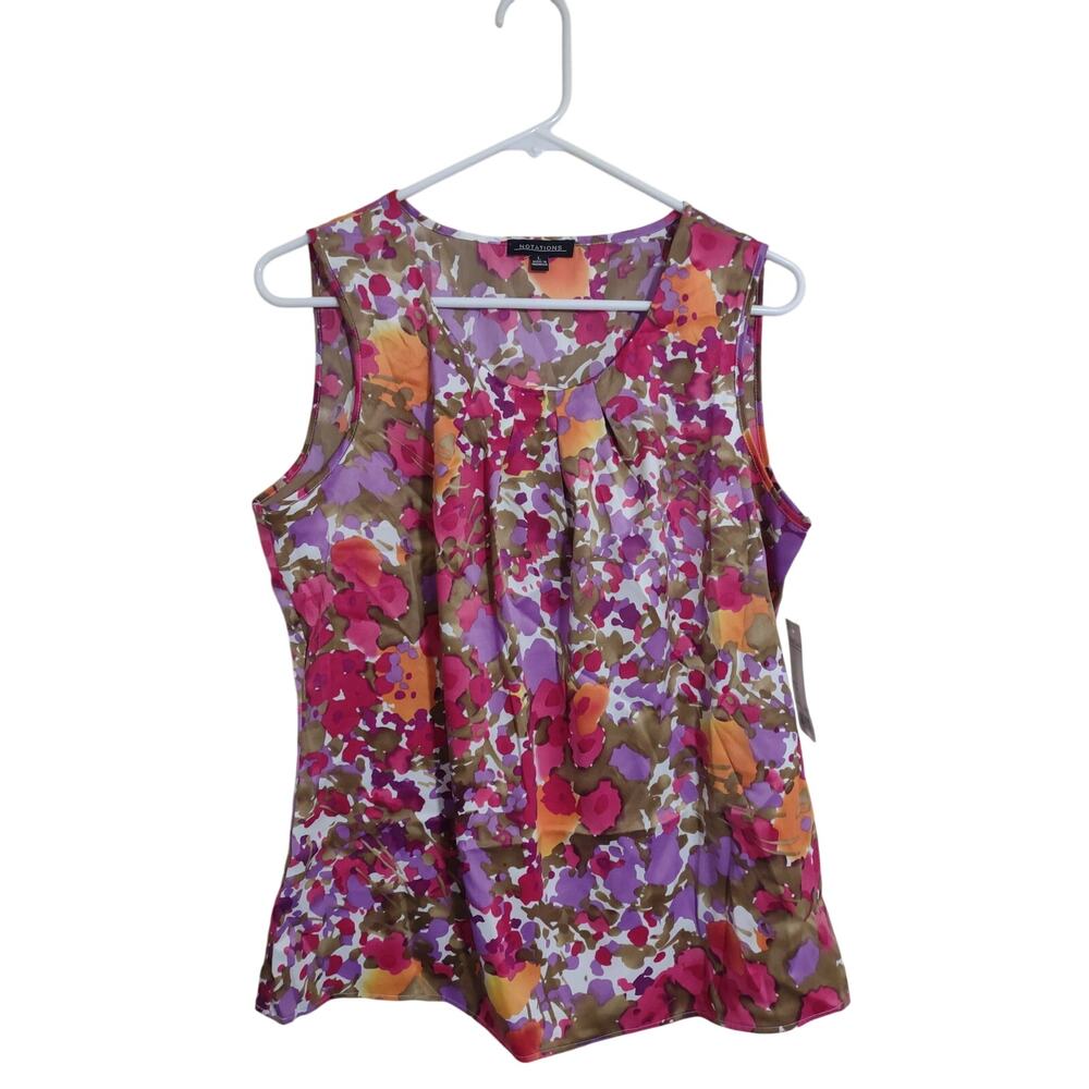 Notations Abstract Satin Blouse Size Large Lightweight Classic Funky
